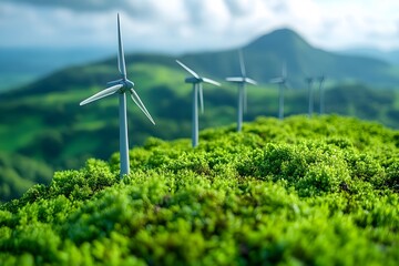 Renewable Energy Wind Farm in Lush Mountain Landscape