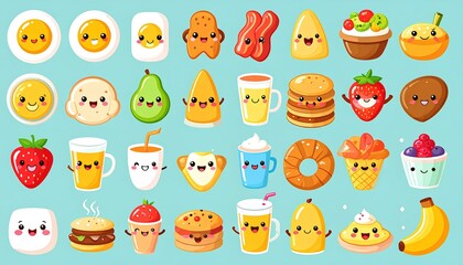 Icon, breakfast, emoji, cute cartoon, decoration
