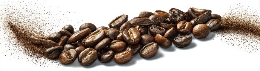 Obraz premium Roasted Coffee Beans With Coffee Dust