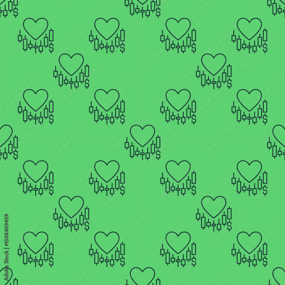 Poster big heart on chart vector trading lover thin line seamless pattern