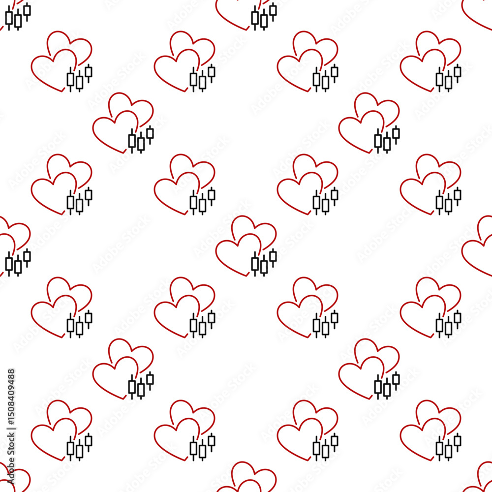 Aufkleber candlestick chart with two hearts vector trading outline seamless pattern