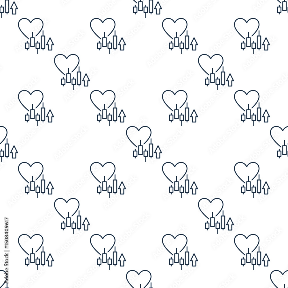 Poster financial chart and heart vector linear seamless pattern