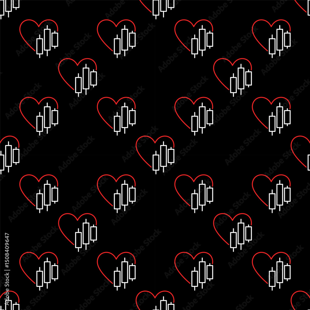 Poster heart and chart vector thin line minimal seamless pattern
