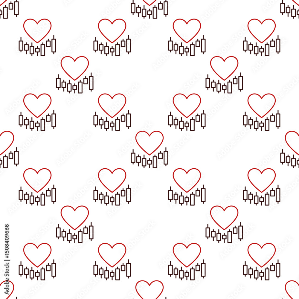 Poster heart with candlestick pattern vector i love trading seamless pattern in thin line style