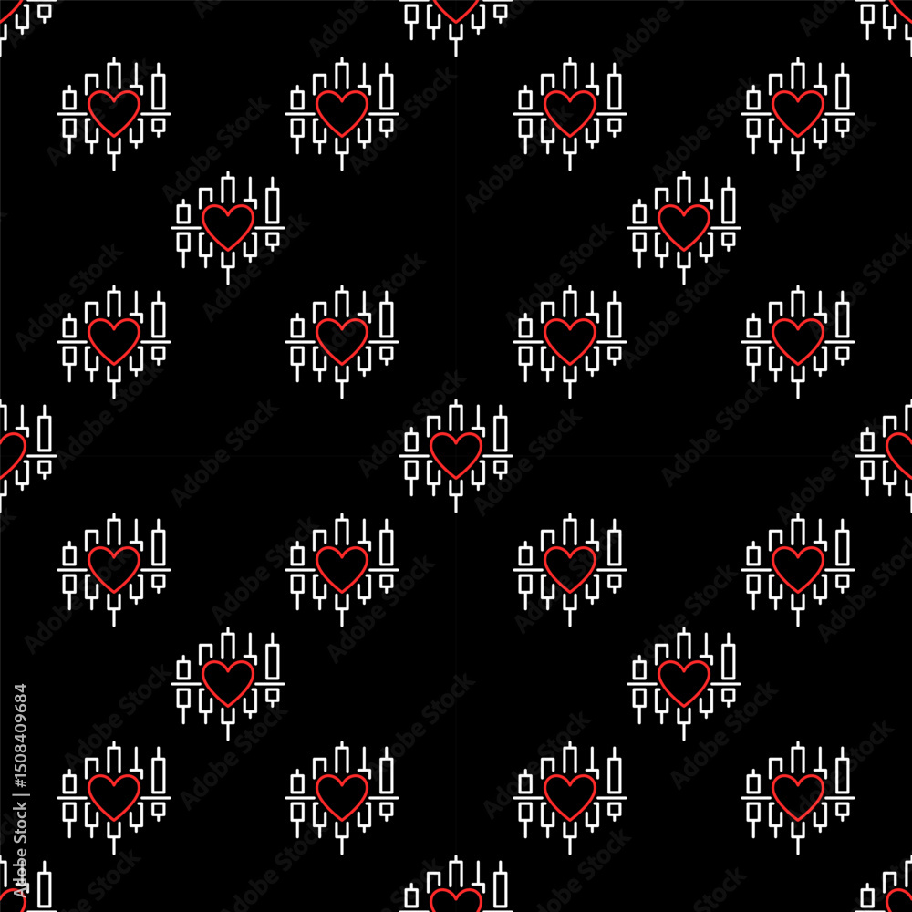 Poster japanese candlestick chart with heart vector seamless pattern in outline style