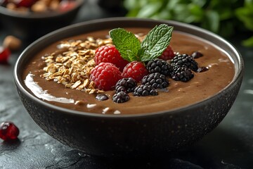 Healthy Breakfast Bowl with Granola, Raspberries, and Blackberries