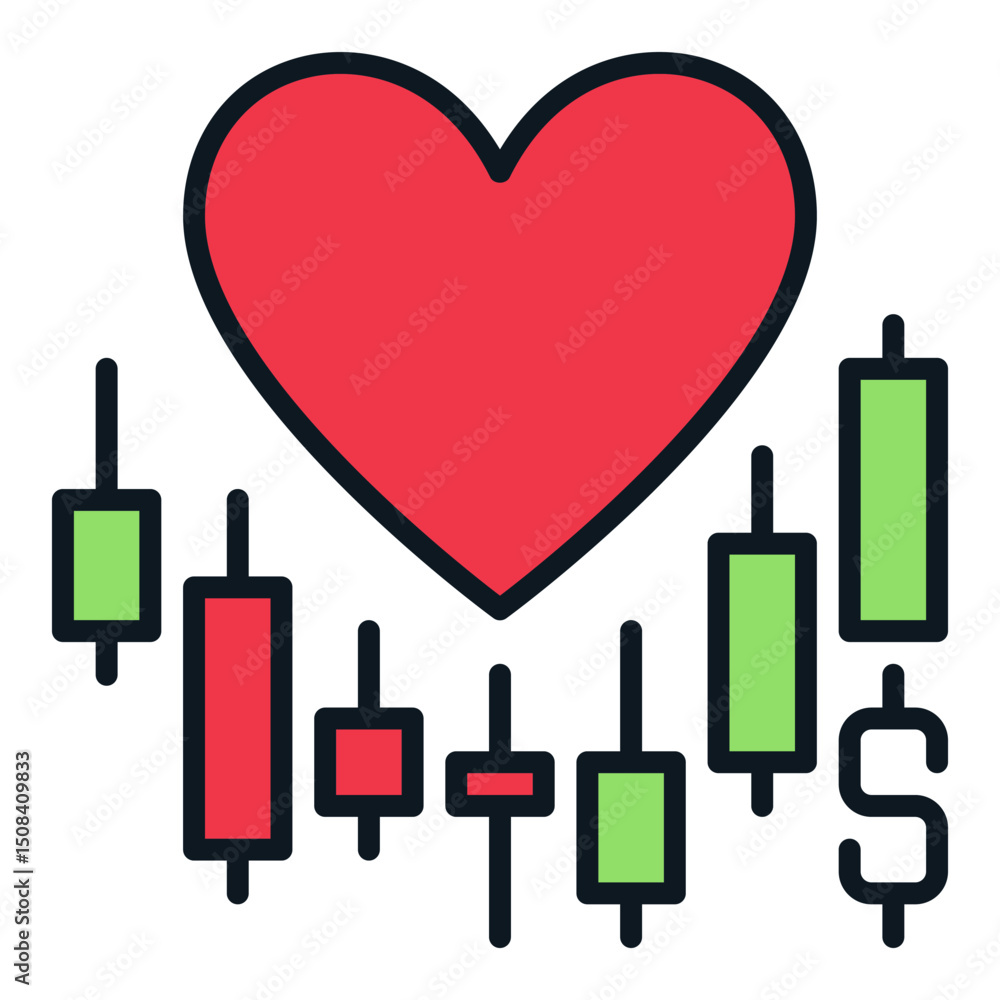 Poster big red heart on chart vector trading lover colored icon or design element