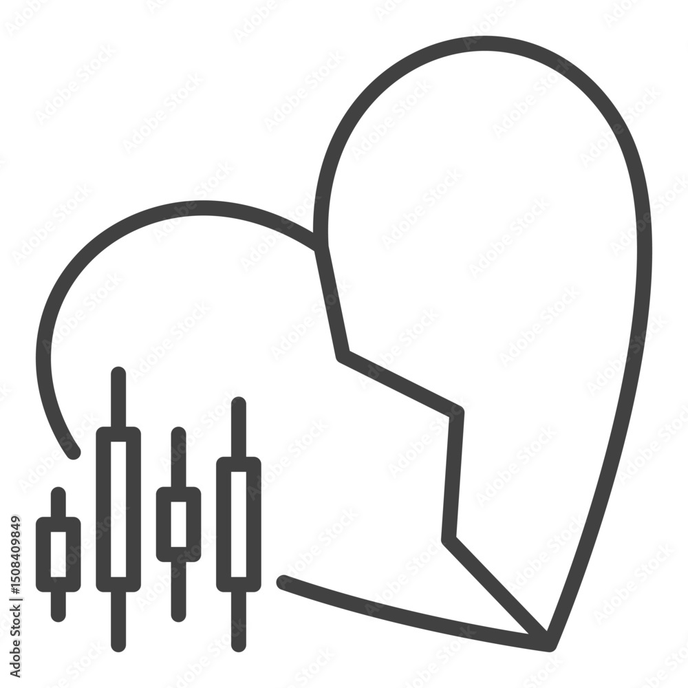 Poster broken heart with candlestick pattern vector i hate trading icon or sign in thin line style