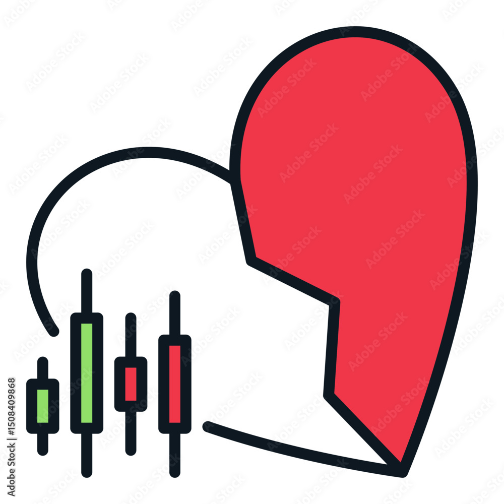 Poster candlestick pattern and broken heart vector i hate trading colored icon or symbol