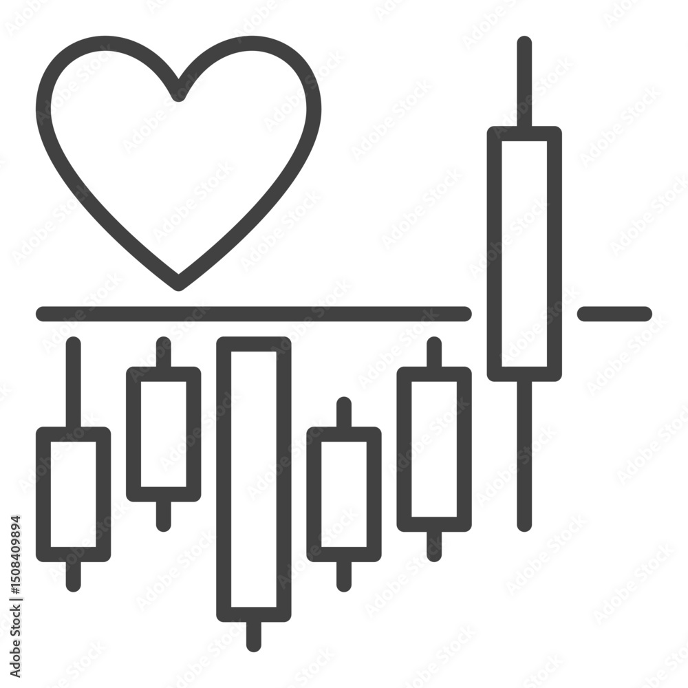 Aufkleber chart with heart shape vector thin line icon or symbol