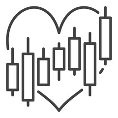 Candlestick Chart inside Heart vector Trading outline icon or symbol