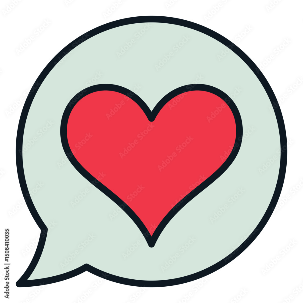 Poster speech bubble with cute red heart vector colored icon or design element