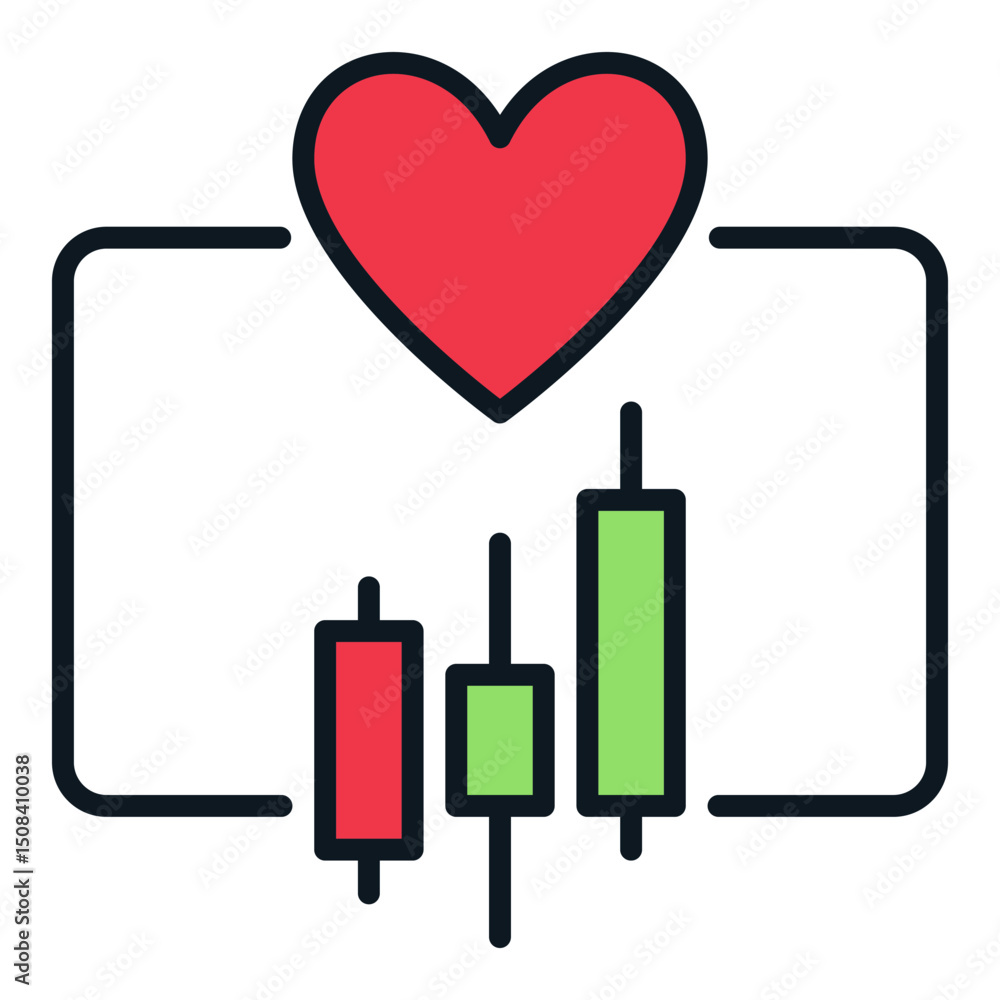 Poster trading graph with red heart vector trading colored icon or design element