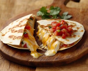 A cheesy quesadilla sliced open revealing a mouthwatering explosion of flavor and delicious melted