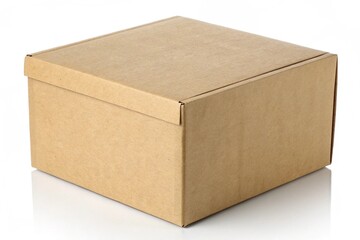 Square brown cardboard box with lid isolated on white background