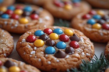 Festive Holiday Cookies with Colorful Candy Decorations for Celebrations