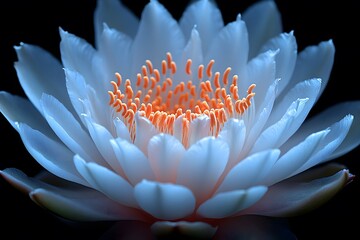 Stunning White Lotus Flower with Orange Stamen Close-Up for Nature Photography