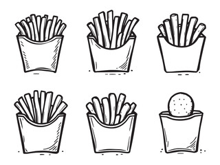 Frozen fries nuggets line art vector