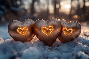 Golden Heart Candles in Winter Wonderland for Romantic Holiday Decor