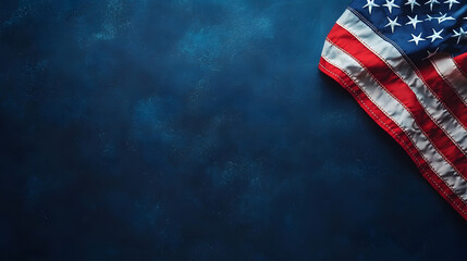 Obraz premium Patriotic American Flag Close-up on Dark Blue Background for July 4 Memorial Day Election Banner