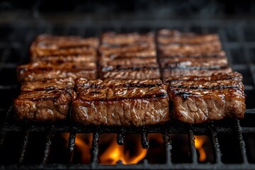 Grilled BBQ Ribs Over Open Flame for Summer Cookout and Barbecue Design