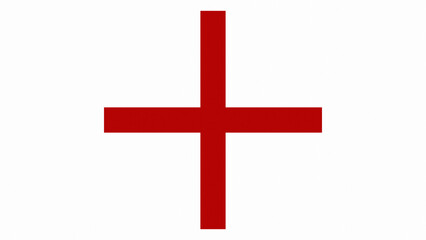 An upright red cross on a clean white background. The minimalist design is suitable for representing British identity.