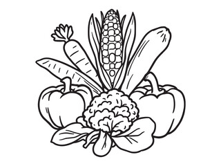Frozen vegetables line art vector