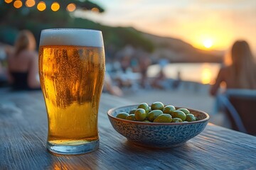 Summer Beach Evening with Beer and Olives - Perfect for Relaxation and Social Gatherings