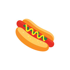 Classic hot dog with mustard and relish on white background, food illustration