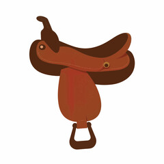 Elegant brown leather horse saddle on white background, minimalism