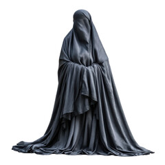 Naklejka premium Full length woman in a dark gray pleated abaya