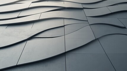 Abstract Architectural Wave Pattern Modern Building Exterior Design Grey Panels