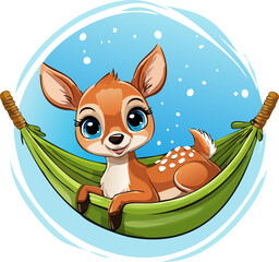 Happy Fawn Smiling in a Green Hammock with Big Eyes
