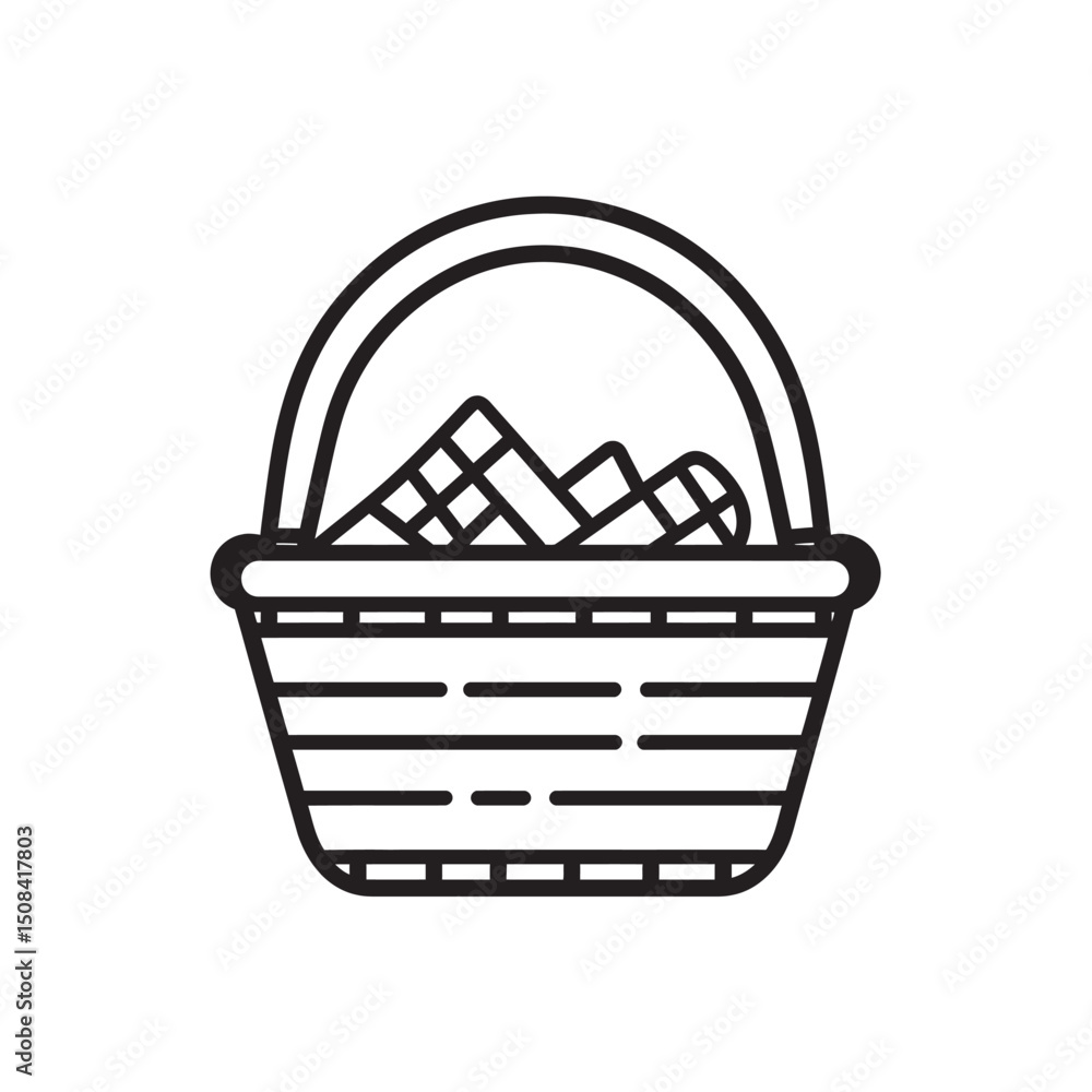 Poster woven basket outlines hold patterned squares in this simple monochrome on transparent background