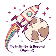 To Infinity Beyond Again Retro Rocket Print Sticker