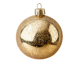 A shiny, gold Christmas bauble with a subtle sparkle, ready to adorn a festive tree isolated on transparent or white background. Generative ai