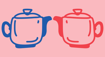 Coffee drawing, engraving, ink, line art, vector. Red blue	