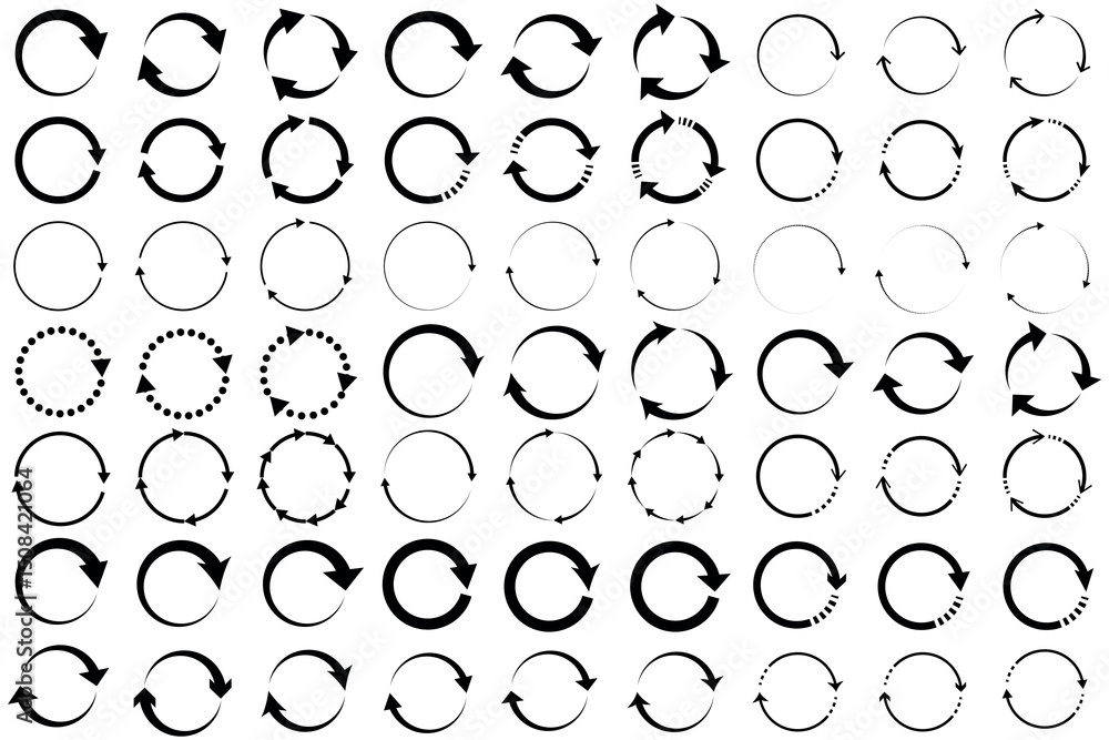 Poster circle arrow icon set. symbol of reload, refresh, loading, recycle and repeat. interconnecting round