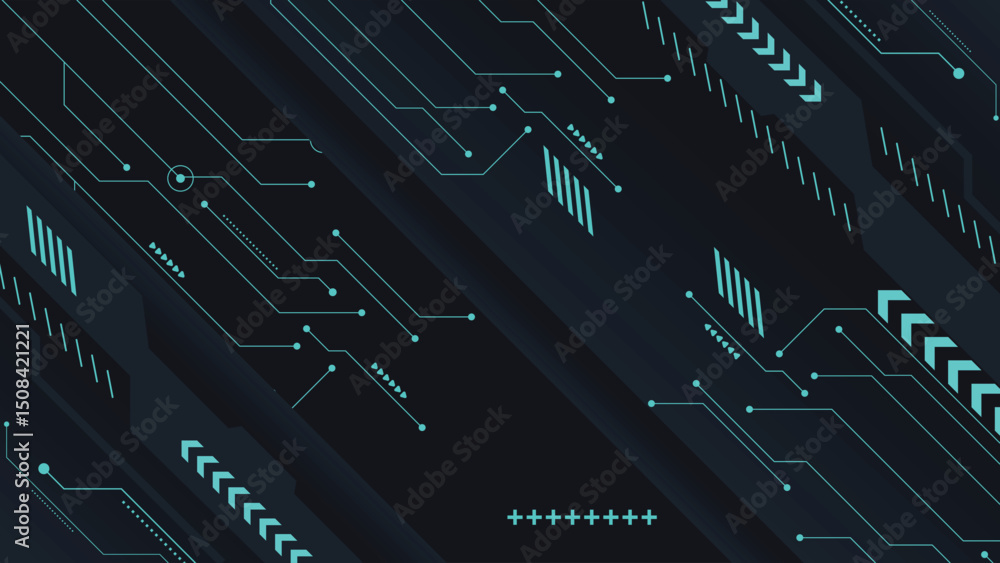 Poster high tech background featuring glowing neon lines and abstract circuit board elements on dark theme