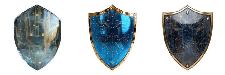Three Unique Shields on a Transparent Background for Design Use