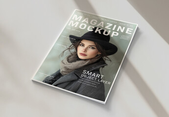 Magazine Cover With Editable Soft Shadows Mockup