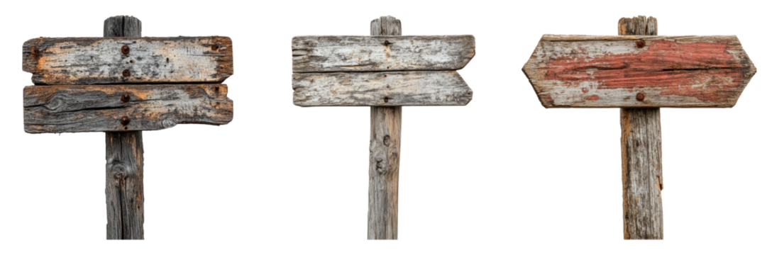Isolated Rustic Wooden Signboard Set on Transparent Background - Powered by Adobe