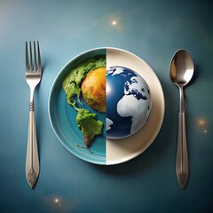 Climate Impact of Food &ndash; Earth and Cutlery Environmental Concept Illustration

