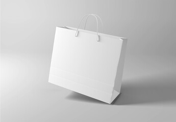 Blank shopping bag on white Mockup. Paper bag with handles and soft shadows. 3D rendering