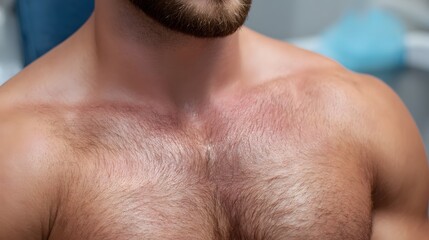 Fototapeta premium Close up portrait of a shirtless man with a beard and thoughtful expression highlighting his masculine features and personal style