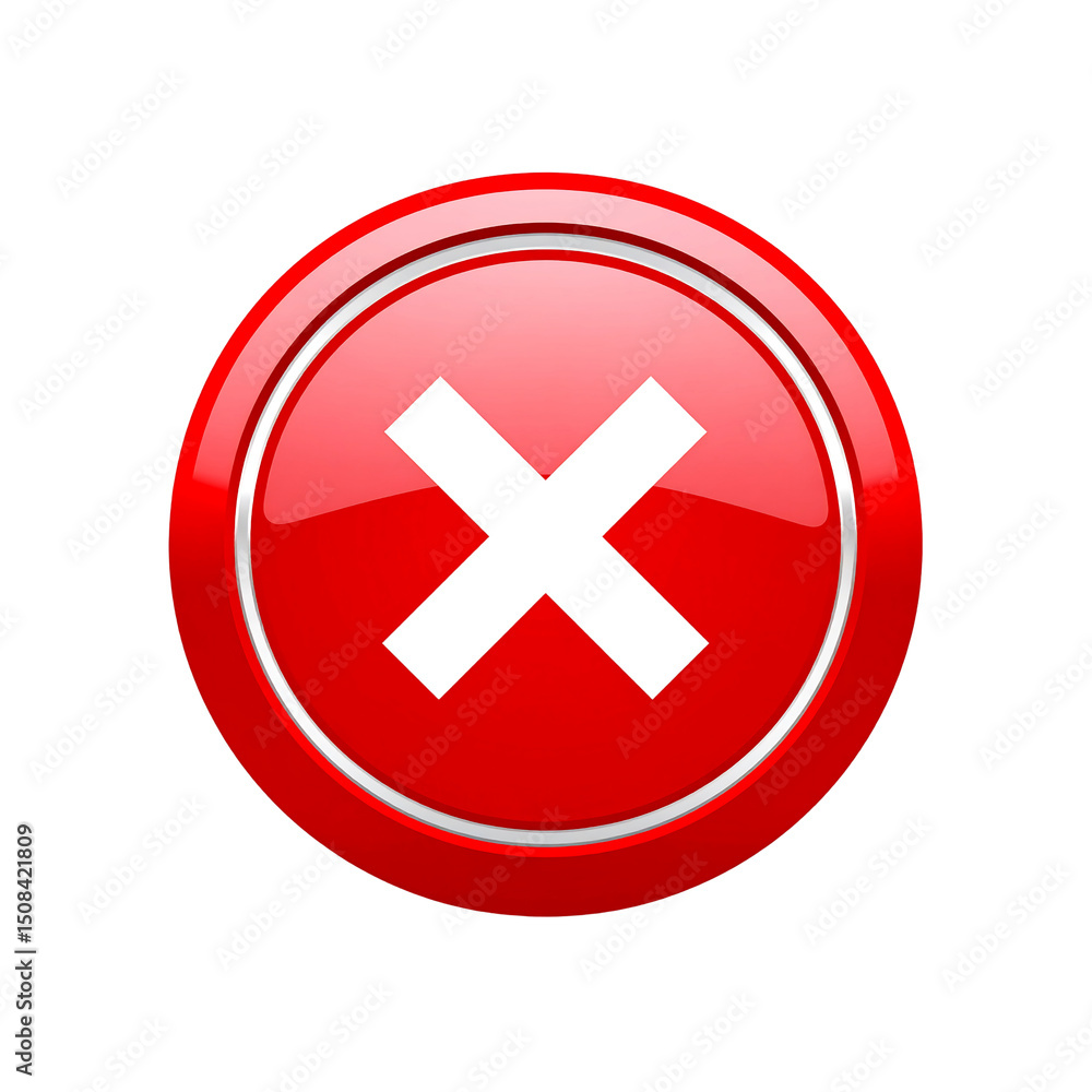 Poster glossy red cancel button icon cross graphic design ui on transparent background