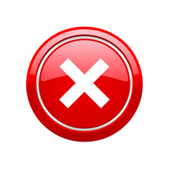 Glossy red cancel button icon cross graphic design ui on transparent background