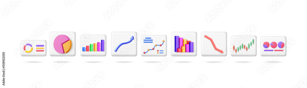 Aufkleber business data visualization set with various charts and graphs. financial analysis and market trend 