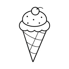 Ice cream outline design on white background for children activity with black and white image