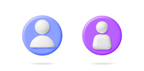User profile icon set made of 3d vector elements. Group of male and female avatars with colorful button circles. Contact list symbol for app.